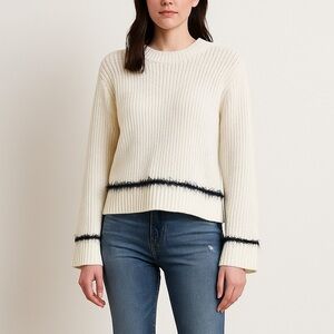 10 Crosby Derek Lam White And Tan Knit Sweater With Feathering Detail‎